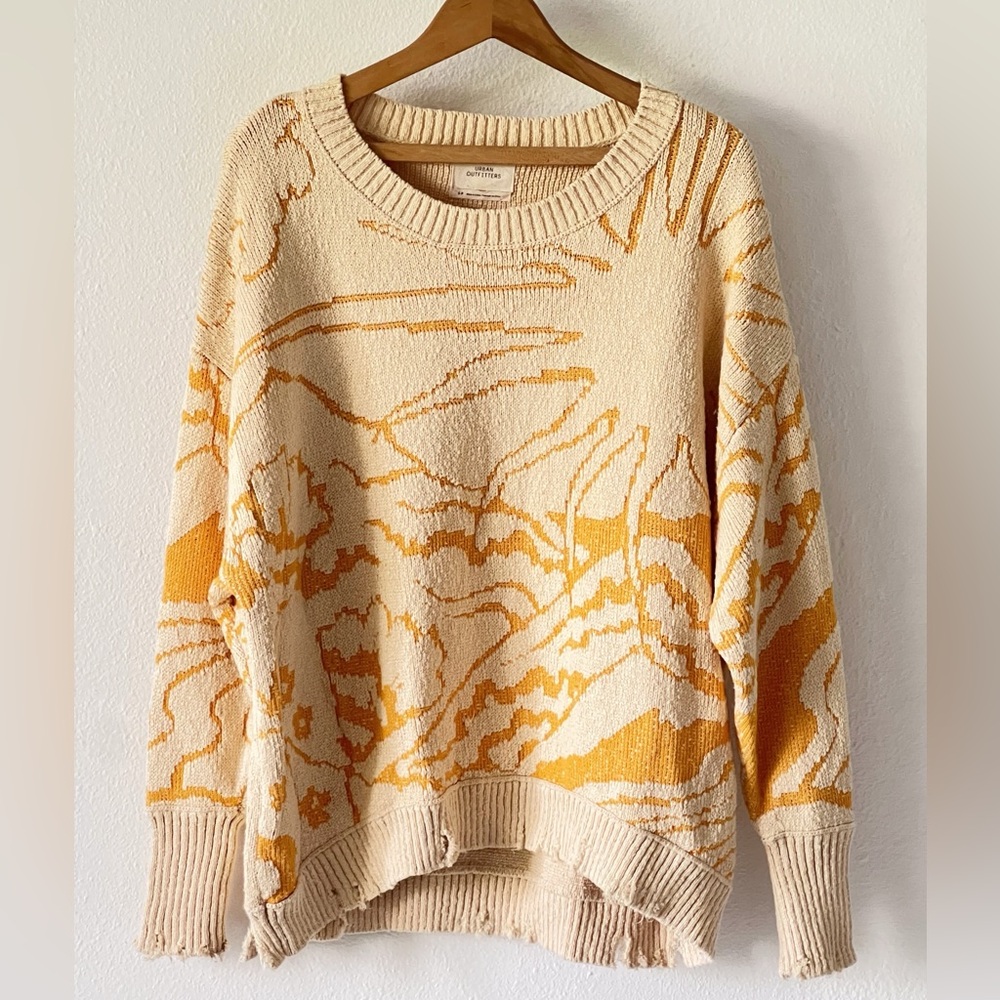 Urban Outfitters Sunshine Landscape Yellow Distressed Sweater Oversized Small - Picture 3 of 11